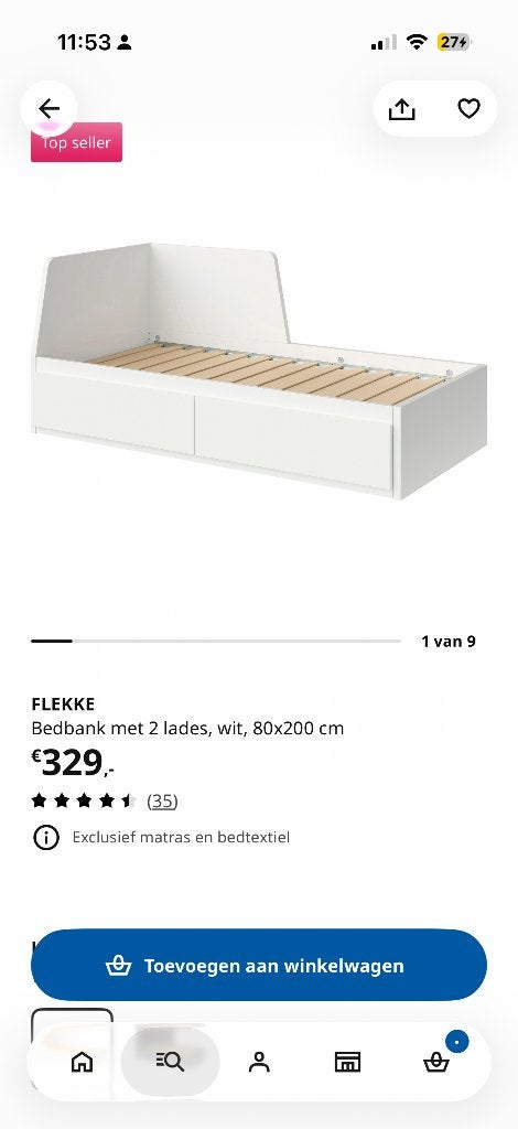 Flekke Ikea bed, Ophalen, Wit, Tweepersoons, 140 cm