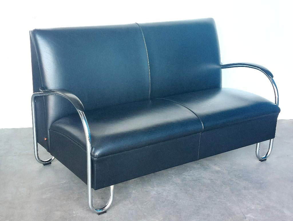 Vintage Gispen 444 B2,5 | leer glans-chroom | vintage staat, Huis en Inrichting, Banken | Bankstellen, Vintage Dutch design, Gebruikt