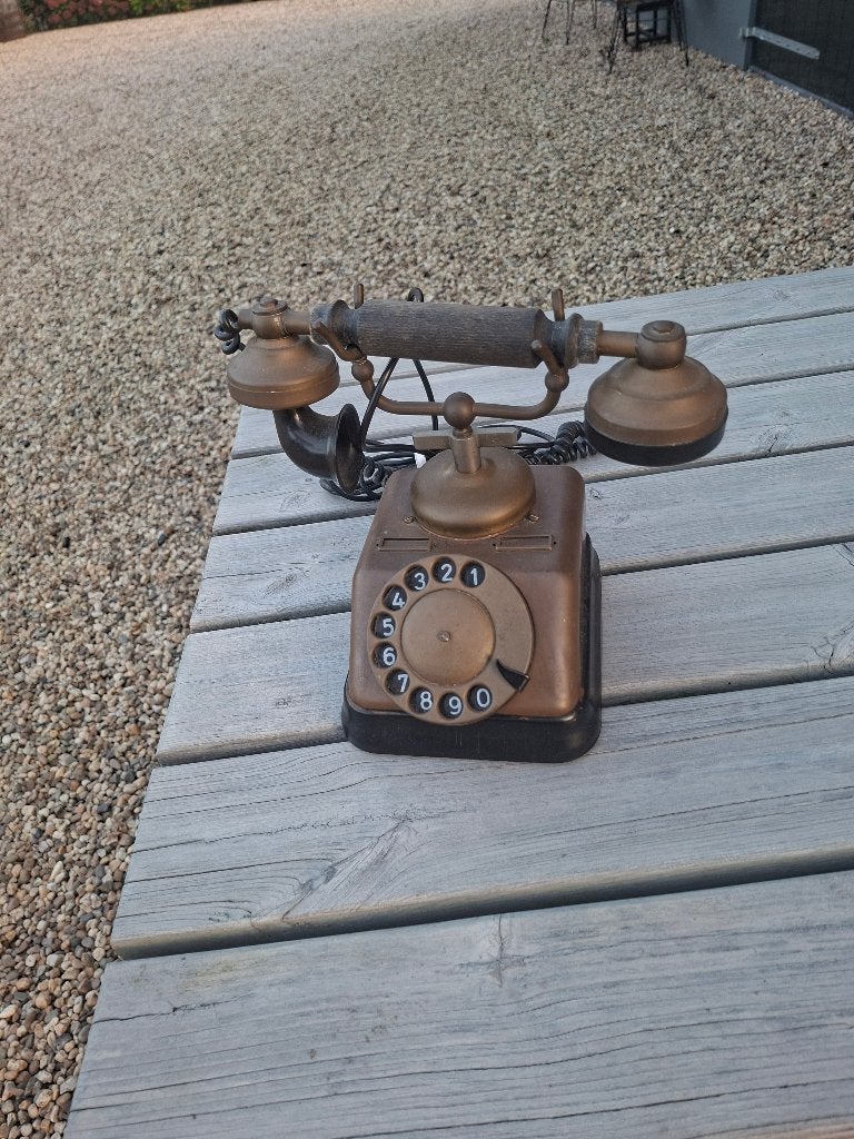 Vintage koperkleurige draaischijftelefoon, Verzamelen, Ophalen, Huis en Inrichting