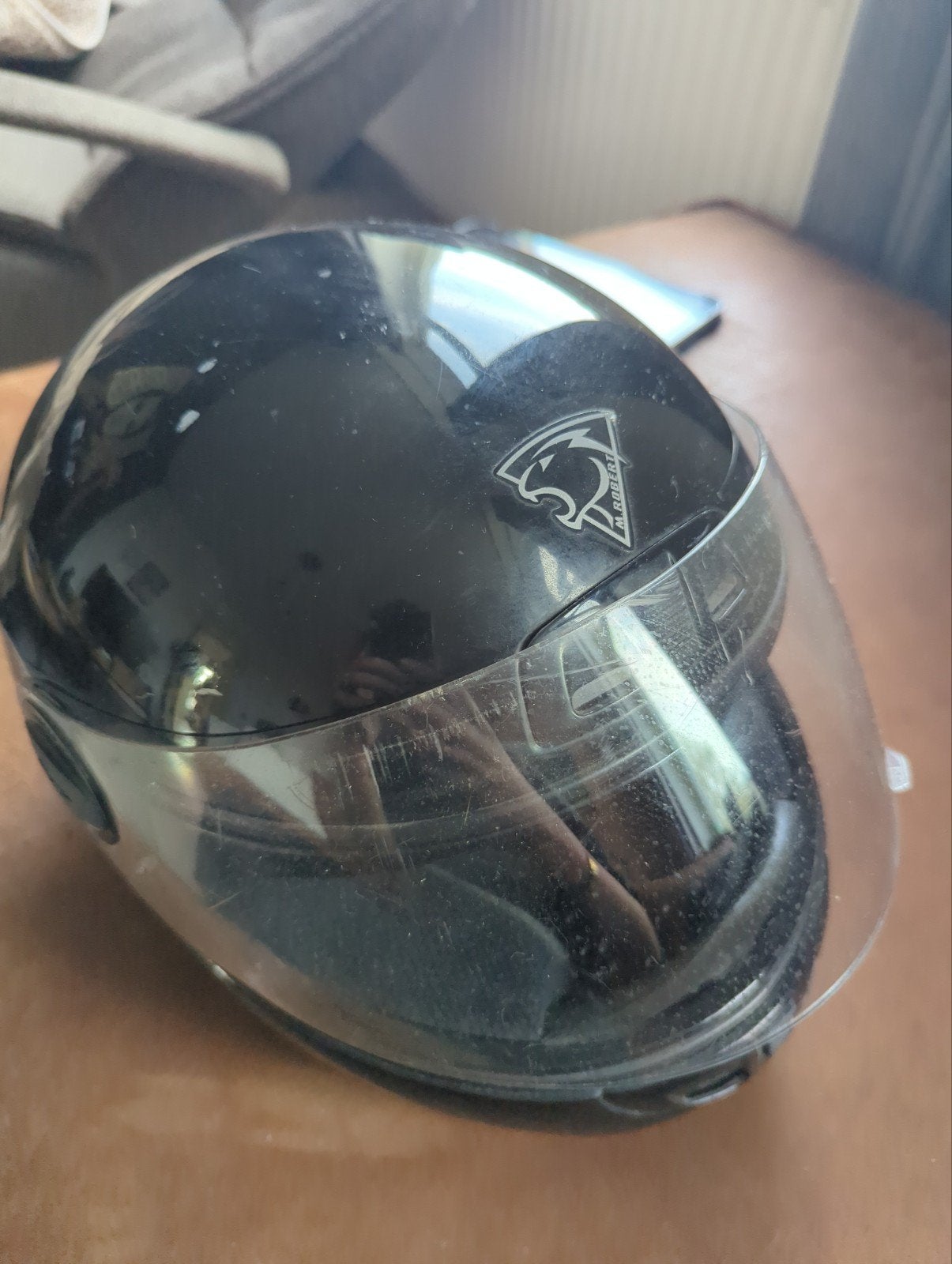 Zwarte motorhelm met vizier M-Robert, Motoren, Overige typen, Onbekend, Dames, Ophalen of Verzenden