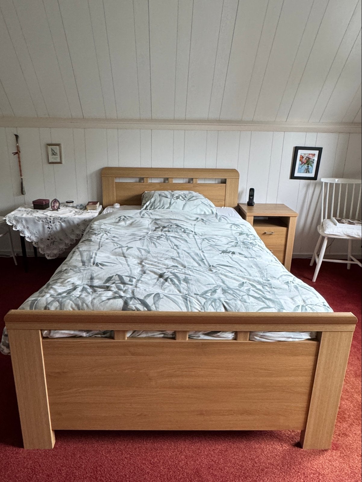 Stevig blank eiken bed 120x200, z.g.a.n., Ophalen, Beige, Zo goed als nieuw, Twijfelaar