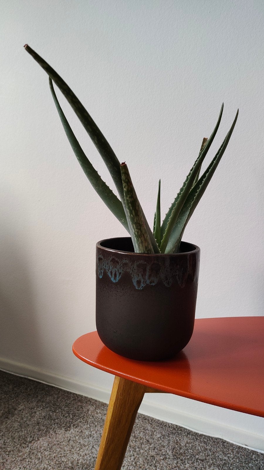 keramiek stijlvolle bloempot zwart blauw turquoise als nieuw, Rond, Binnen, Ophalen of Verzenden, Zo goed als nieuw