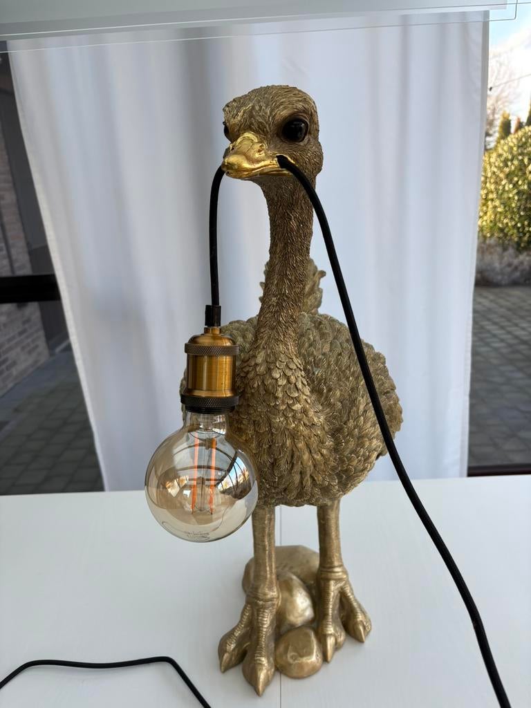 Tafellamp struisvogel goud (polystone), Ophalen, Zo goed als nieuw, Minder dan 50 cm