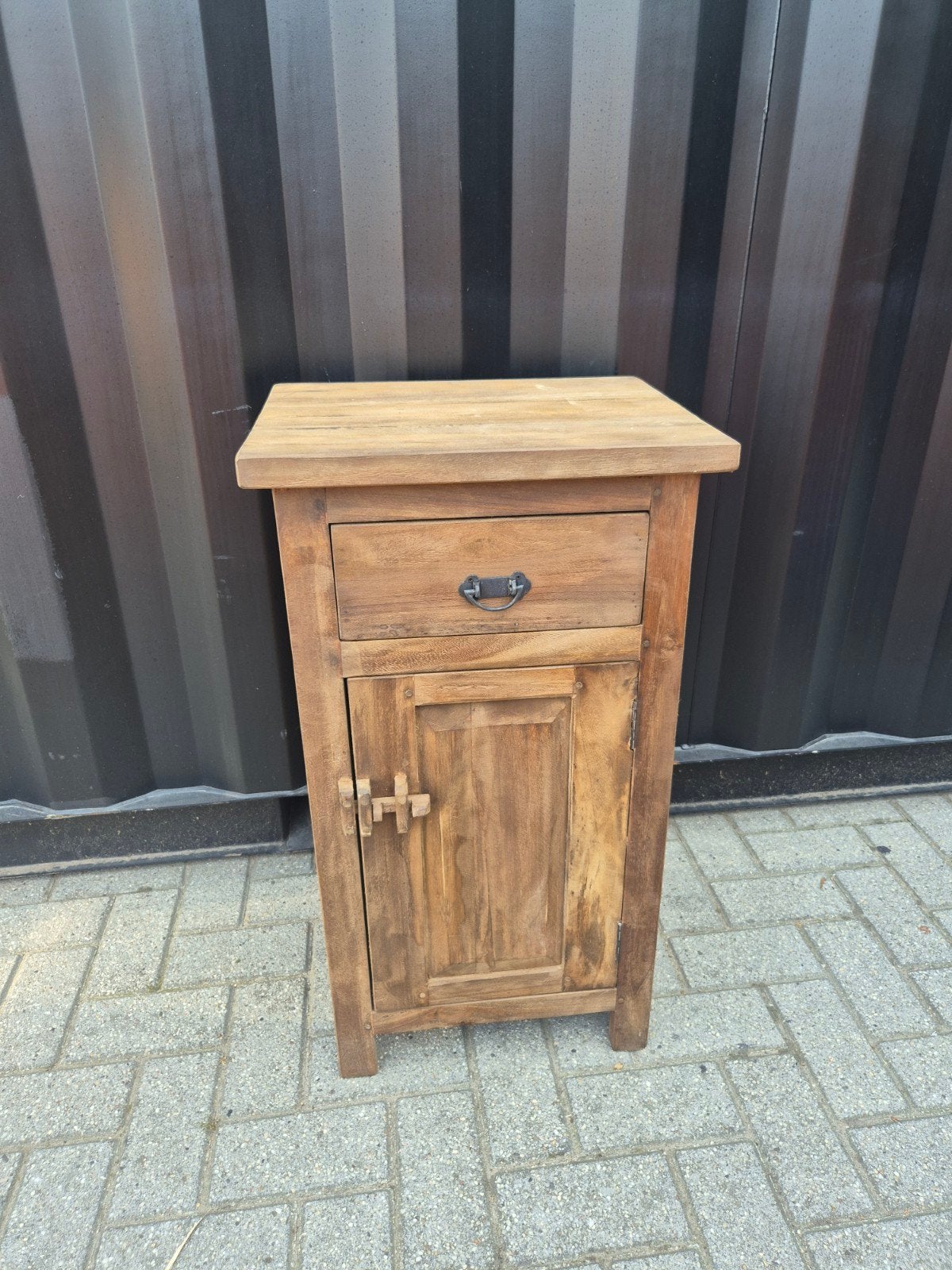 Massief Teakhouten Nachtkastje met Lade en Deur, Ophalen, Minder dan 45 cm, Nieuw, VH-DESIGN