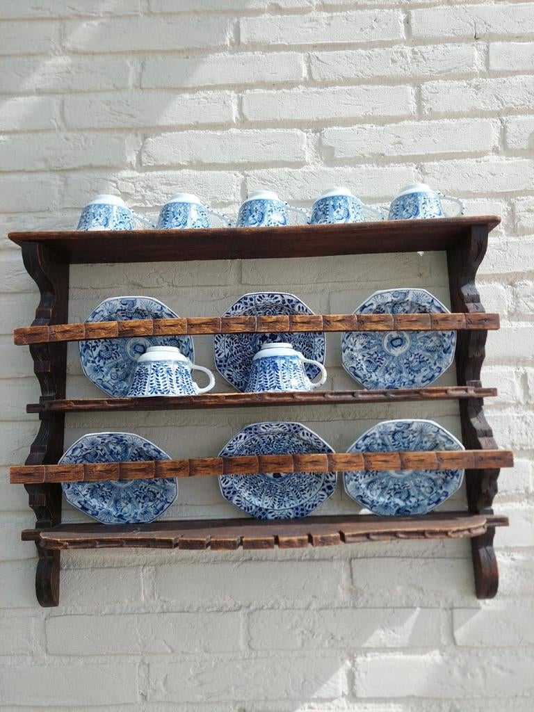 Delfts Blauw Servies en Houten Rek, Ophalen of Verzenden