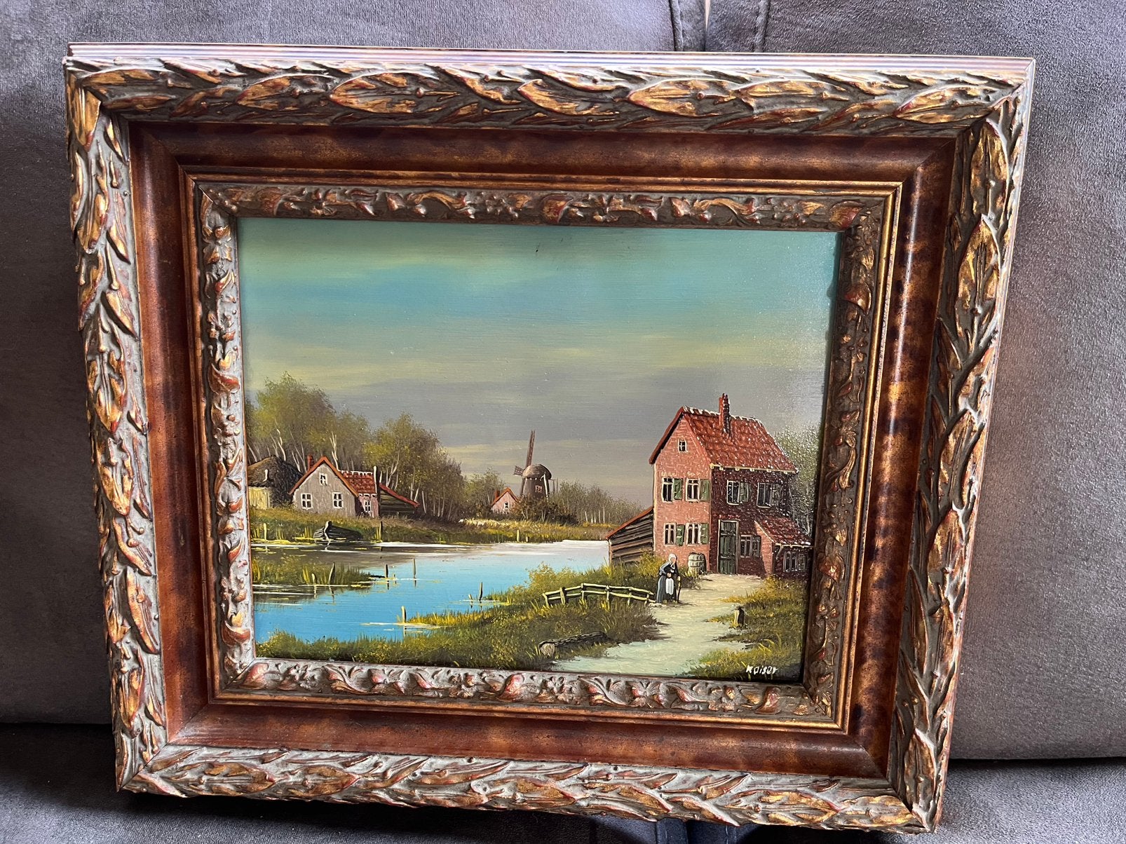 Oud olieverf hollands dorpsgezicht schilderij, Antiek en Kunst, Ophalen