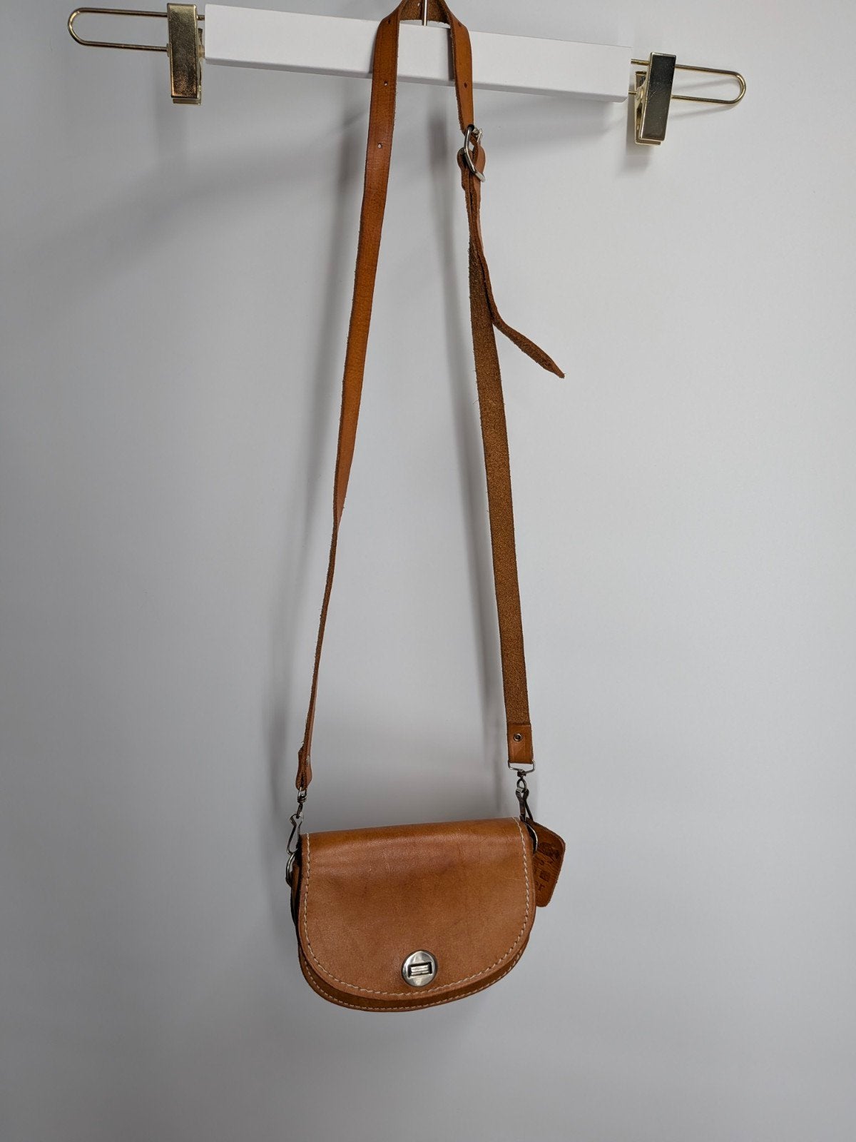 Ruitertassen Leren Schoudertasje Cognac Vintage Crossbody, Gebruikt, Bruin, Schoudertasje, Ruitertassen