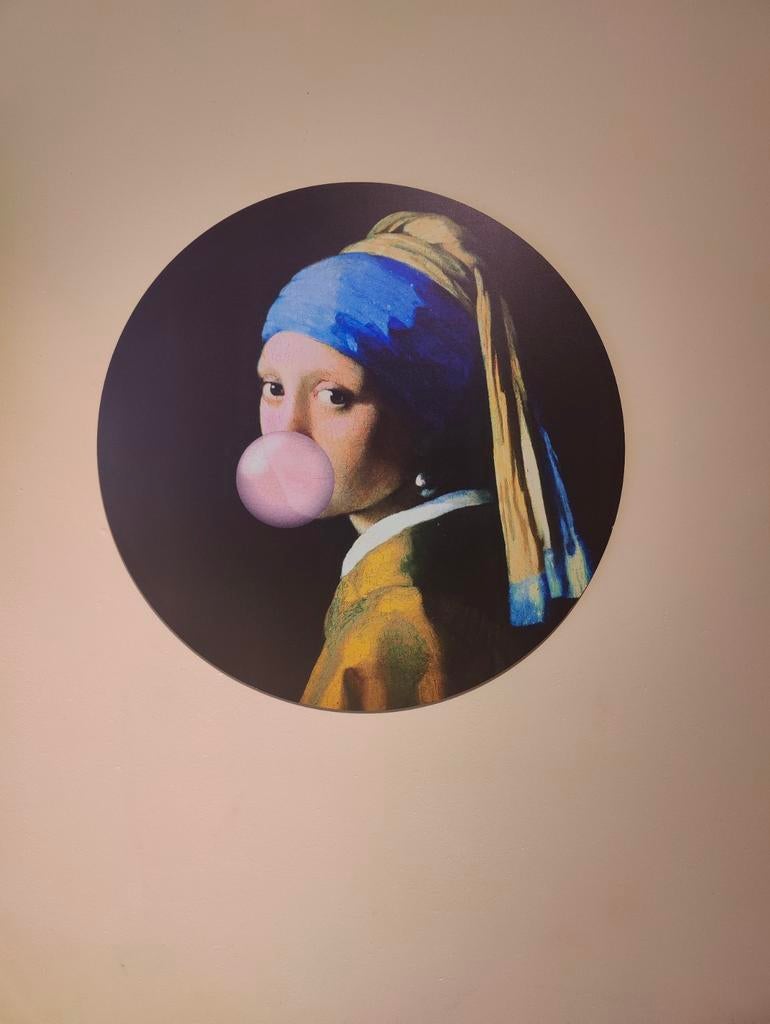 Meisje met de Parel met kauwgomballenkunst, Antiek en Kunst, Ophalen