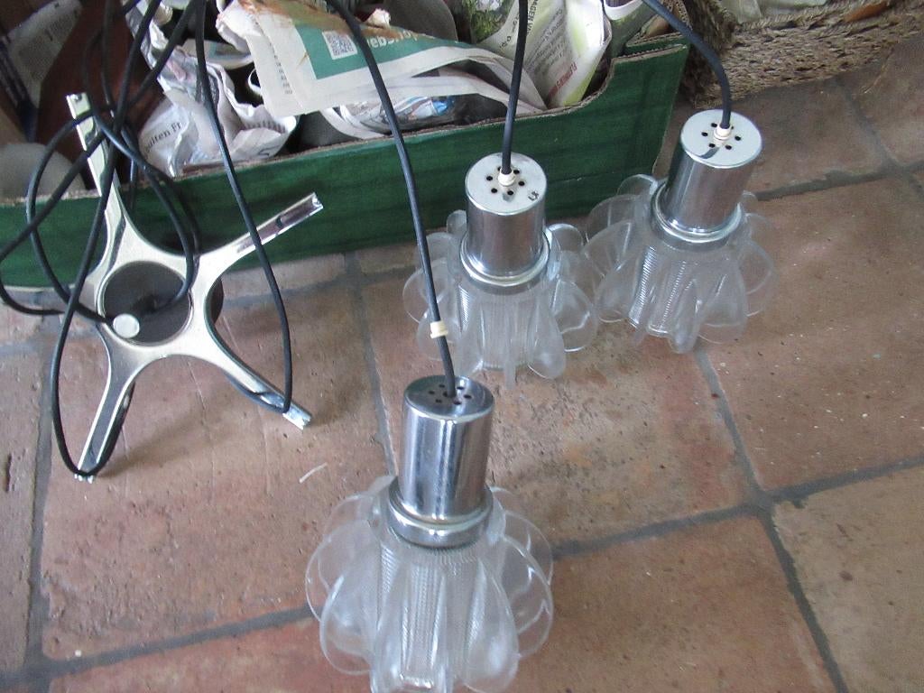 Vintage cascade hanglamp met 5 glazen  kelken, Ophalen, Gebruikt, Glas