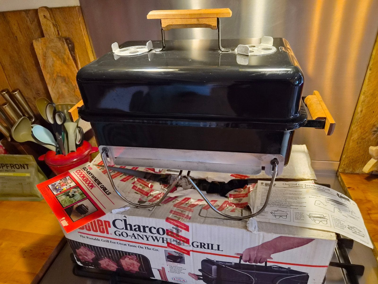 Weber WGA 1991 met houten handgrepen en doos (zeldzaam), Tuin en Terras, Houtskoolbarbecues, Ophalen of Verzenden, Gebruikt, Weber