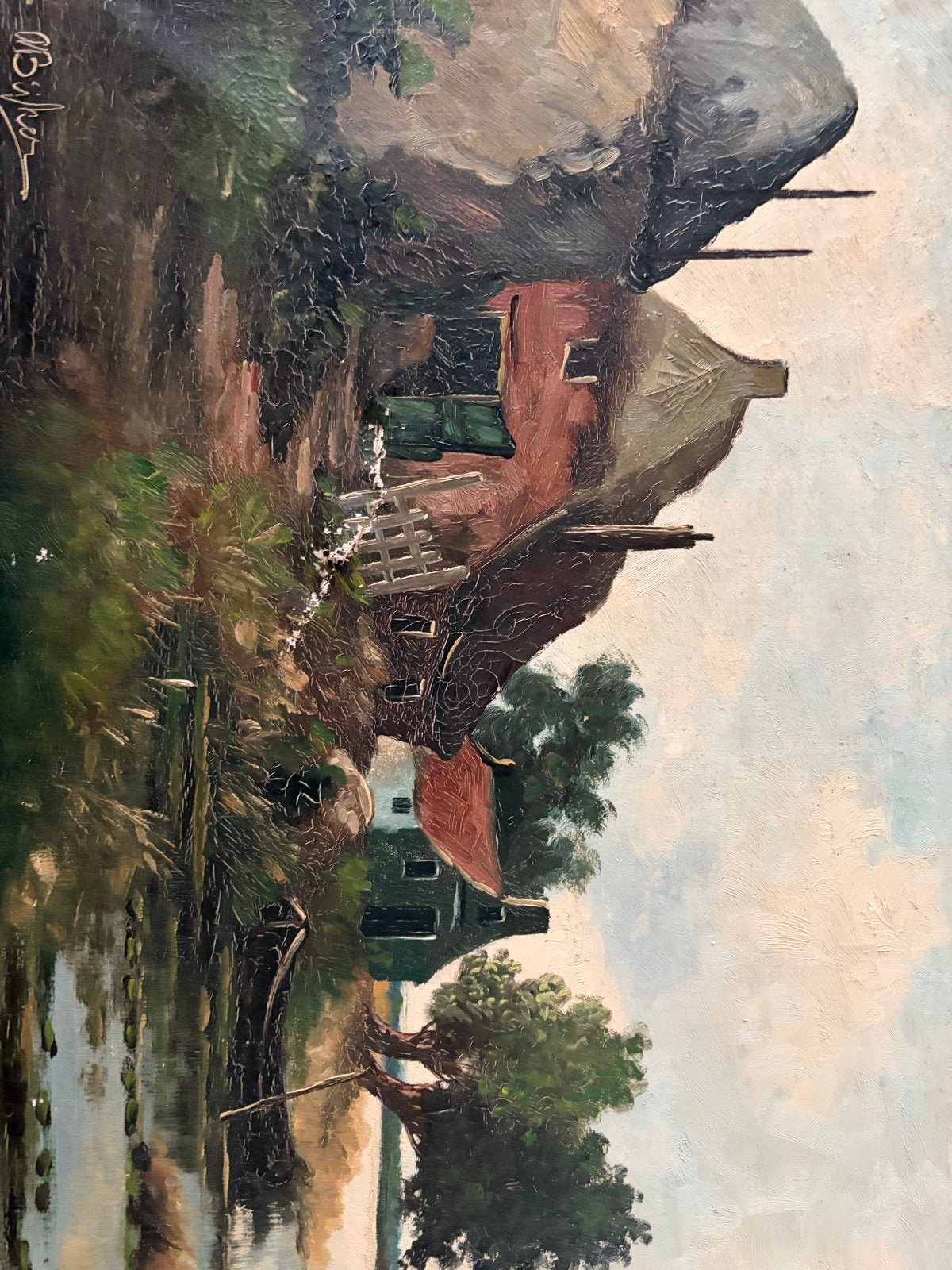 Olieverfschilderij van A.B. Bijker - Landschap met boerderij, Ophalen of Verzenden