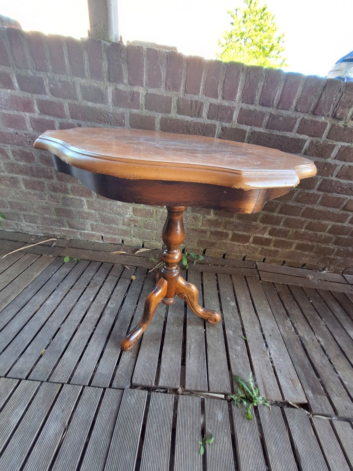 Antiek bijzettafeltje / wijntafeltje met inlegwerk, Huis en Inrichting, Tafels | Bijzettafels, Ophalen, Minder dan 55 cm, Gebruikt