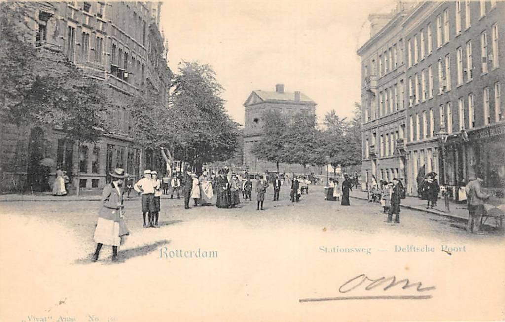 Rotterdam Stationsweg Volk Delftsche Poort 1902 Vivat N 350, Ophalen of Verzenden, Voor 1920, Gelopen, Zuid-Holland