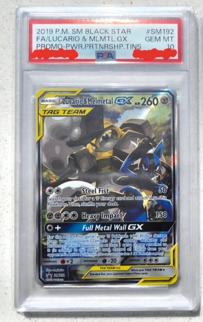 Lucario & Melmetal GX SM192 Tag Team Black Star Promo, Ophalen of Verzenden, Zo goed als nieuw, Losse kaart