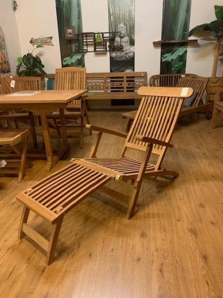 Deckchair massief TEAK is opklapbaar, charmante ligstoel., Ophalen, Nieuw
