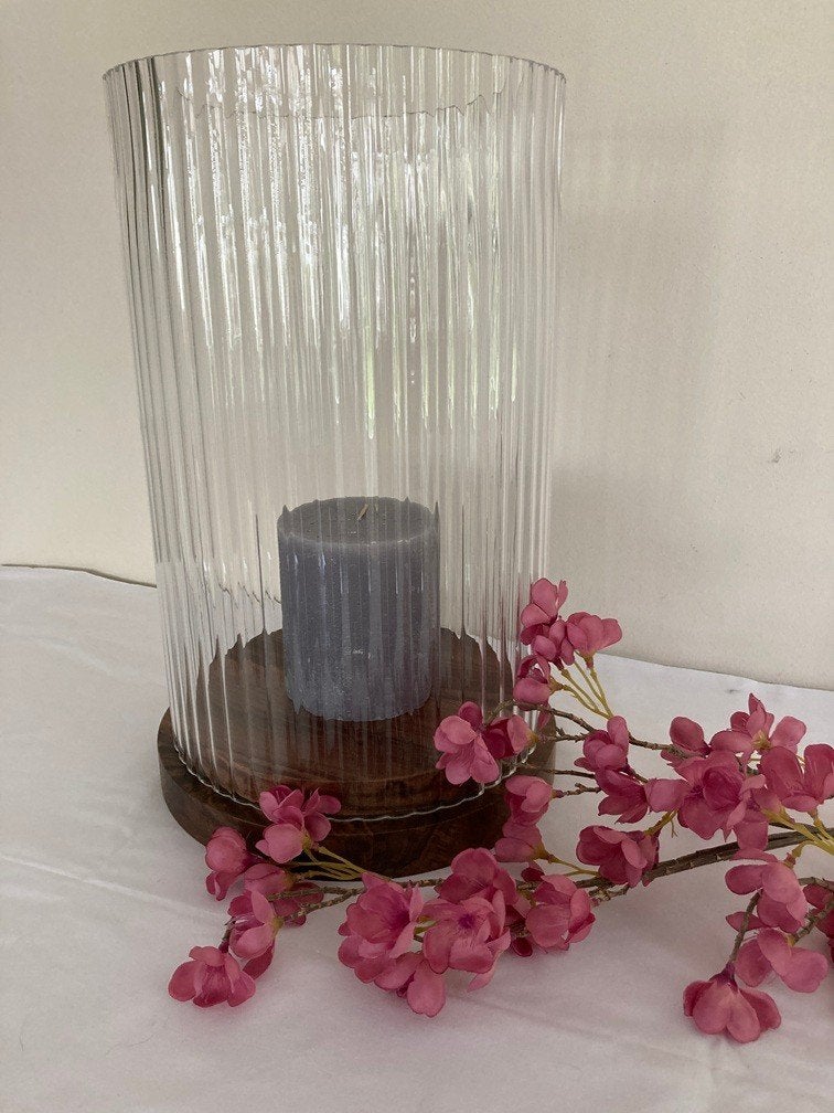 WINDLICHT LUXE XXL RIVERDALE LIZE 40 CM Geribbeld glas& Hout, Ophalen, Meerkleurig, -, Nieuw