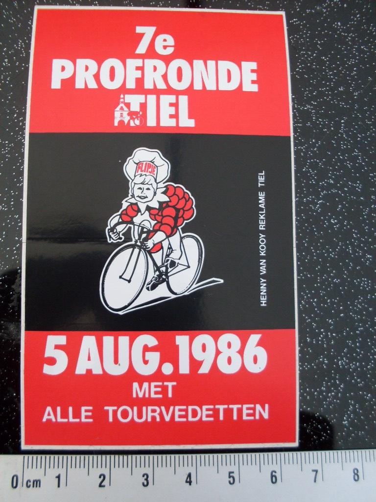 sticker 7e profronde tiel 1986 met alle tourvedetten flipje, Verzenden, Zo goed als nieuw, Sport