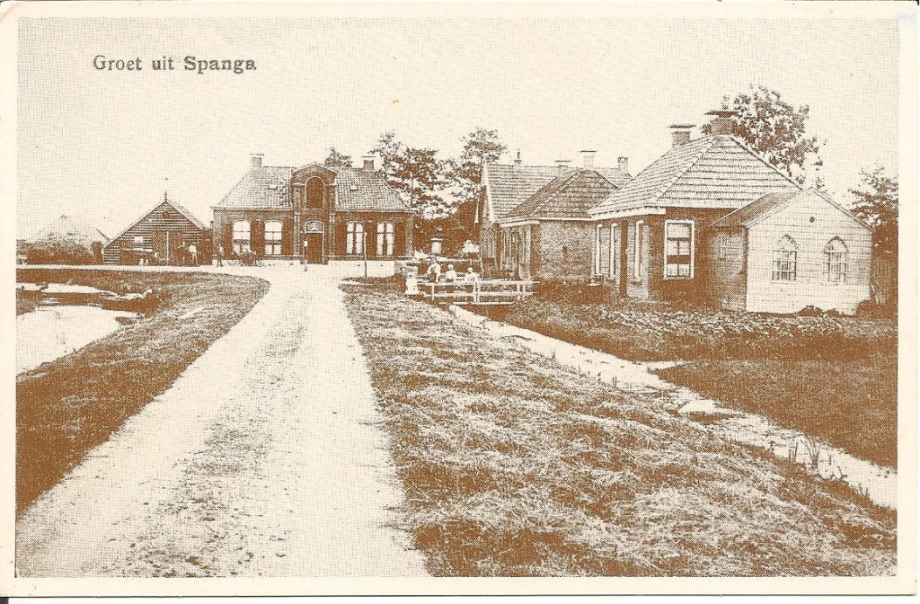 Oude ansichtkaart Groet uit Spanga (Friesland) REPRINT 1978, Ophalen of Verzenden, 1960 tot 1980, Gelopen, Friesland