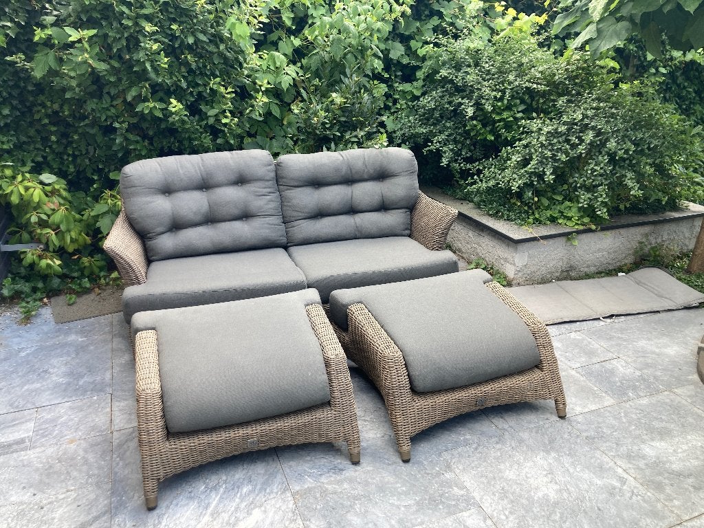 Luxe tuinbank met hockers. Lounge set., Ophalen, Zo goed als nieuw, Kunststof