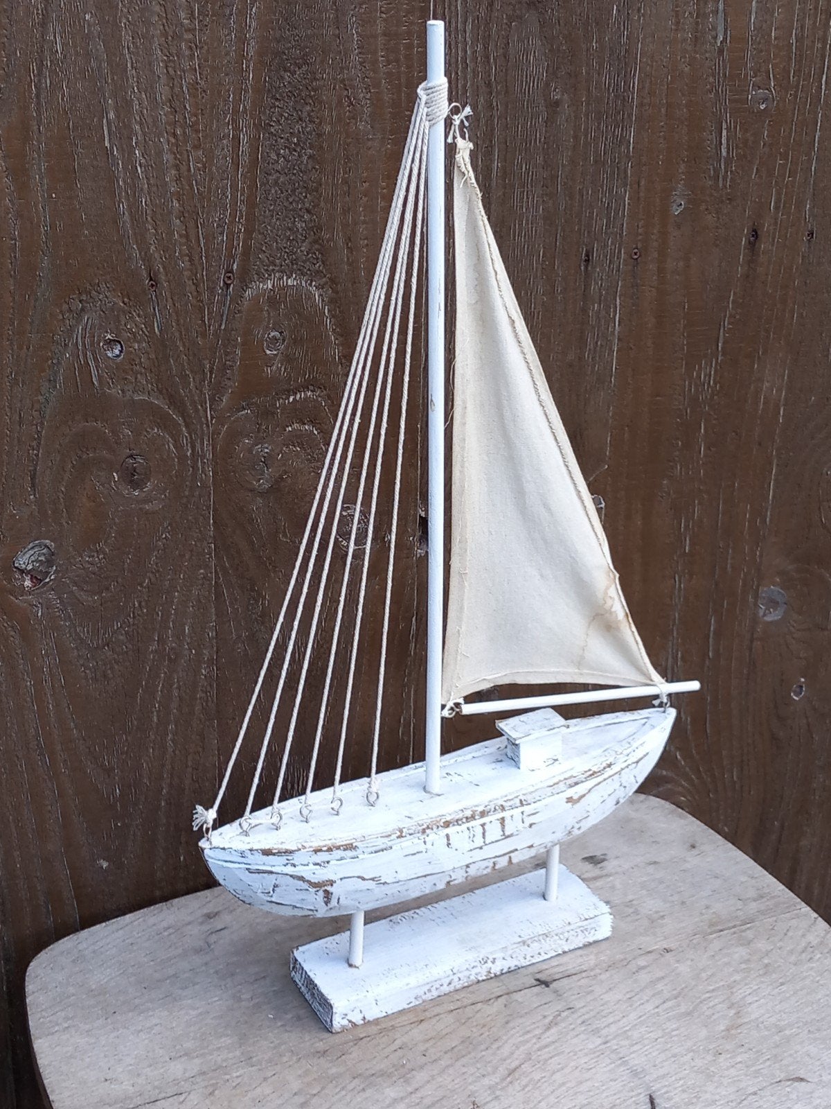 Decoratieve houten zeilboot - Vintage stijl, Gebruikt, Ophalen of Verzenden, Wit, Vintage