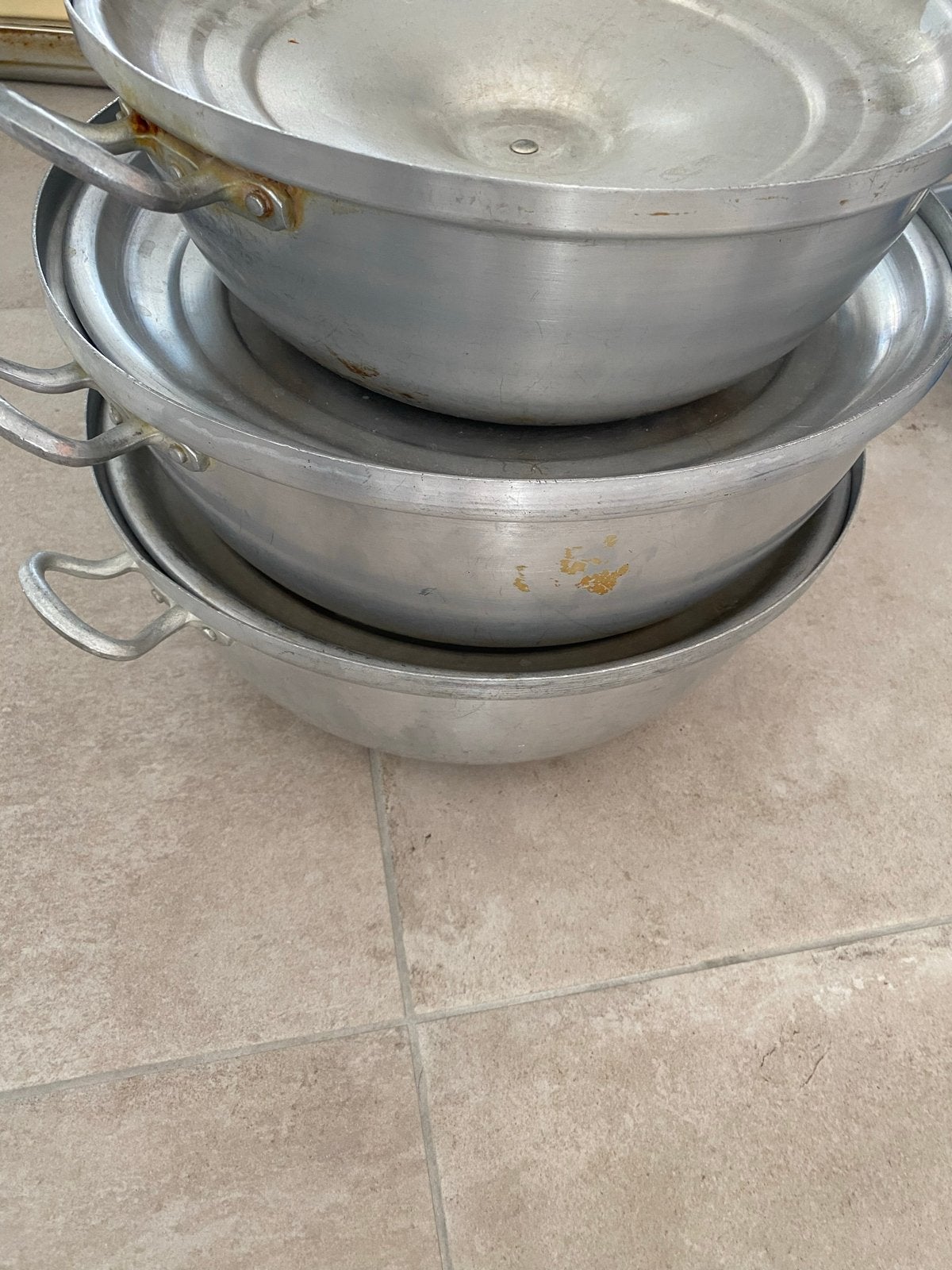 3x grote aluminium kookpannen met deksel, Ophalen, Gebruikt, Aluminium, Kookpan