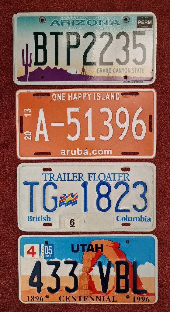 Kentekenplaten: Arizona, Aruba, Brit. Columbia Canada, Utah, Ophalen of Verzenden, Gebruikt