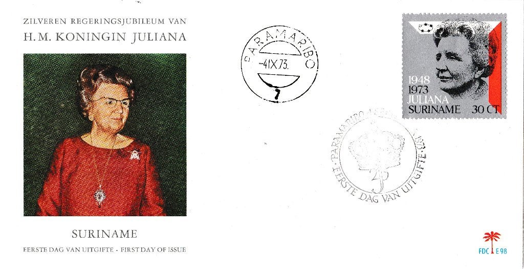 Suriname - FDC E98P – Koningin Juliana, Verzenden, Onbeschreven, Rest van de wereld