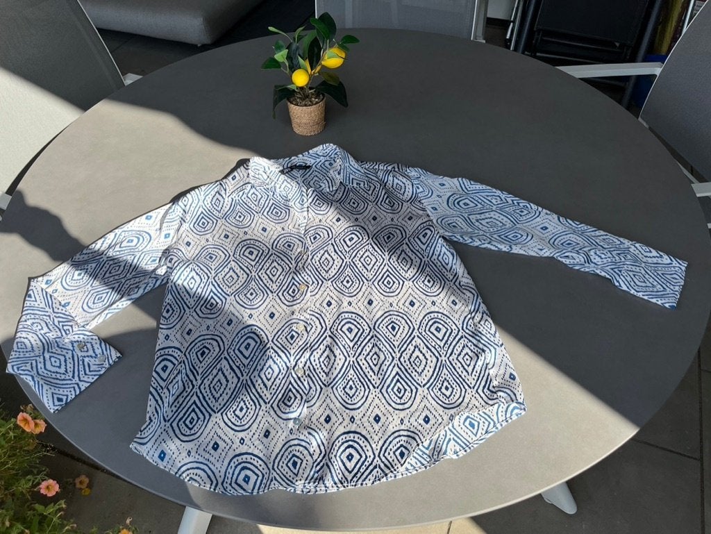 Z.g.a.n. blauw/witte Zara blouse, maat M = L, Zara, Maat 42/44 (L), Zo goed als nieuw, Verzenden