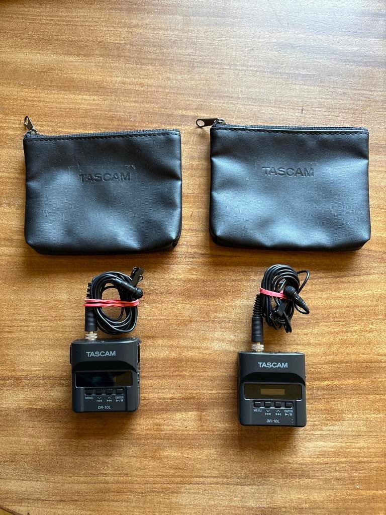 Tascam DR-10L audiorecorders met lavalier (2 stuks), Ophalen of Verzenden, Zo goed als nieuw, Overige typen
