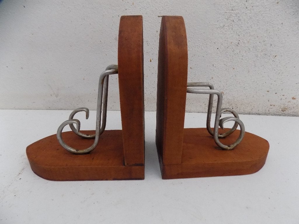 Boekensteunen set hout metaal jaren 60 vintage, Ophalen of Verzenden, Gebruikt