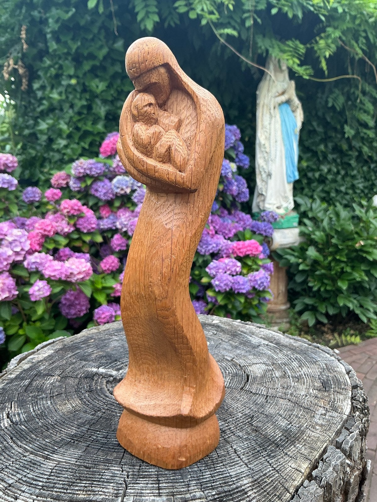 Houten Mariabeeld ❤️ met kindje Jezus inning in haar armen, Ophalen of Verzenden, Handgemaakt, 20 - 50 cm, Beeld