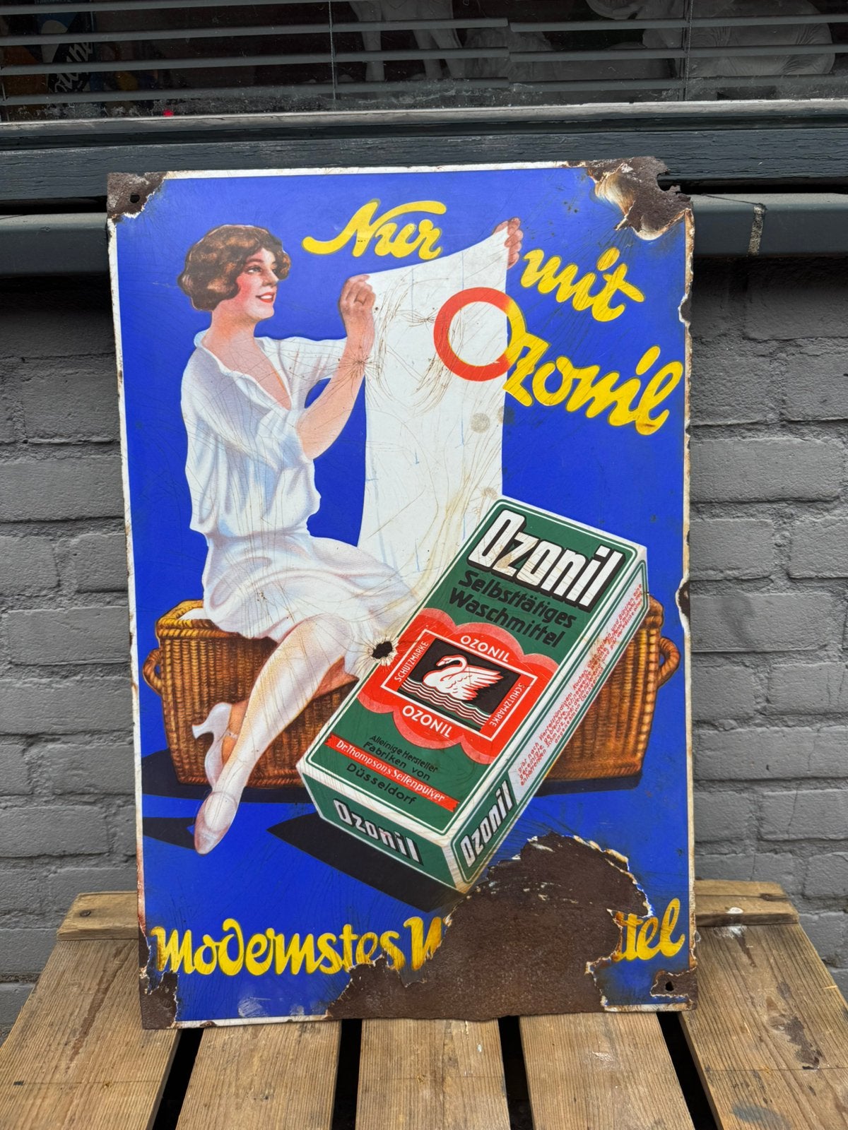 Vintage Ozonil Emaille Reclamebord - Zeldzaam, Ophalen of Verzenden, Gebruikt, Reclamebord