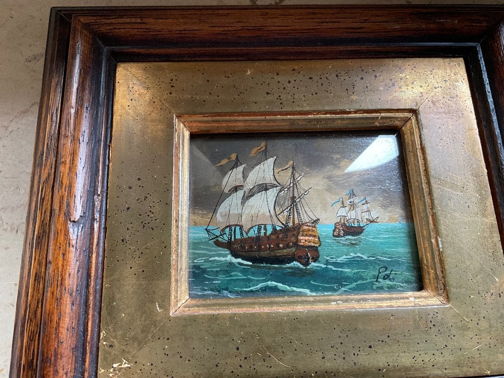 Miniatuur schilderij maritiem, Ophalen of Verzenden