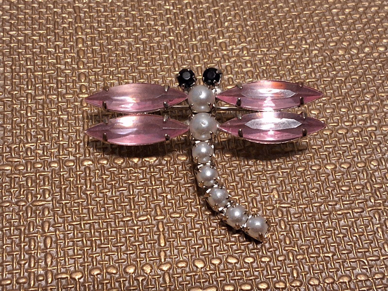 Zilverkleurige Libelle Broche met Roze Kristallen, 4 tot 7 cm, Gebruikt, Met kristal, Ophalen of Verzenden