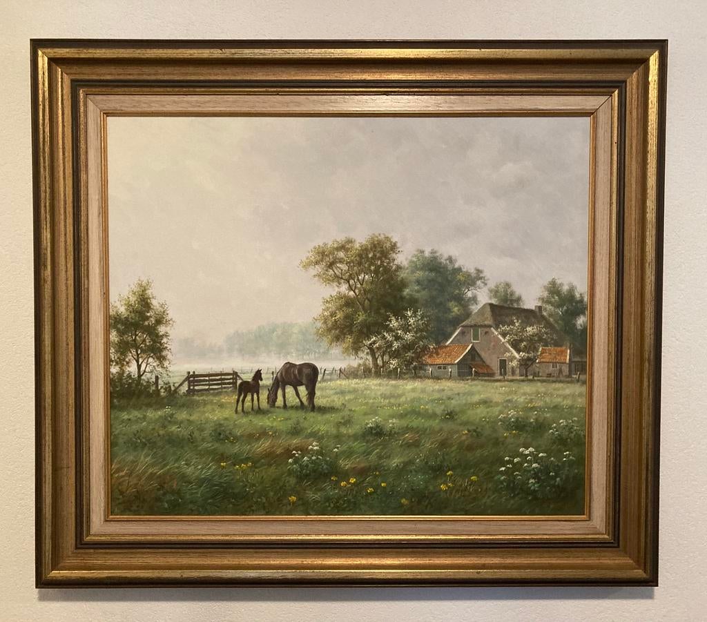 Ron Meilof - Landschap boerderij en Friese paarden, Ophalen of Verzenden