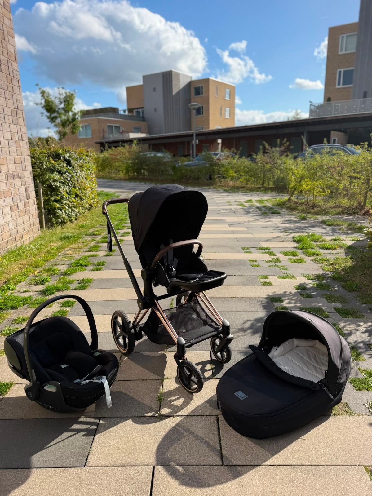 Cybex e-Priam 3-in-1 wagen (rosé-goud)autostoel & reiswieg, Kinderen en Baby's, Ophalen, Zo goed als nieuw, Overige merken, Verstelbare rugleuning