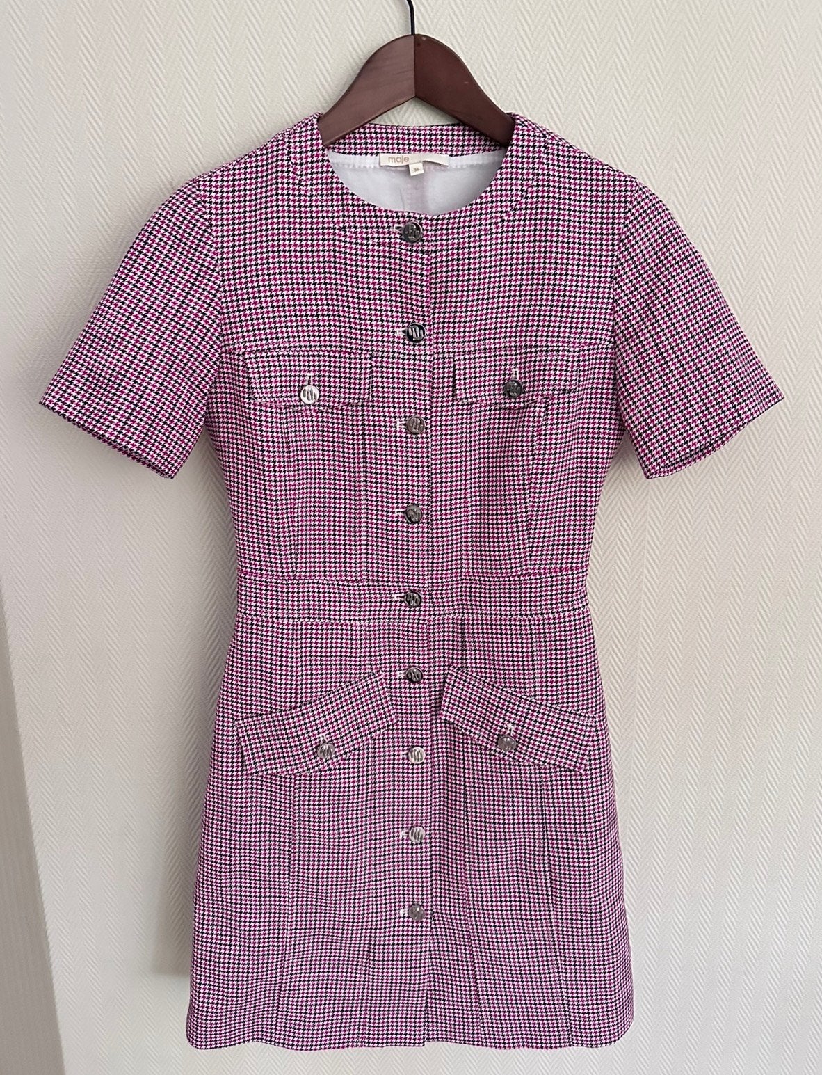 Maje Designer Jurk Maat 36 - Nieuw Roze/Wit/Zwart, Nieuw, Ophalen of Verzenden, Knielengte, Roze