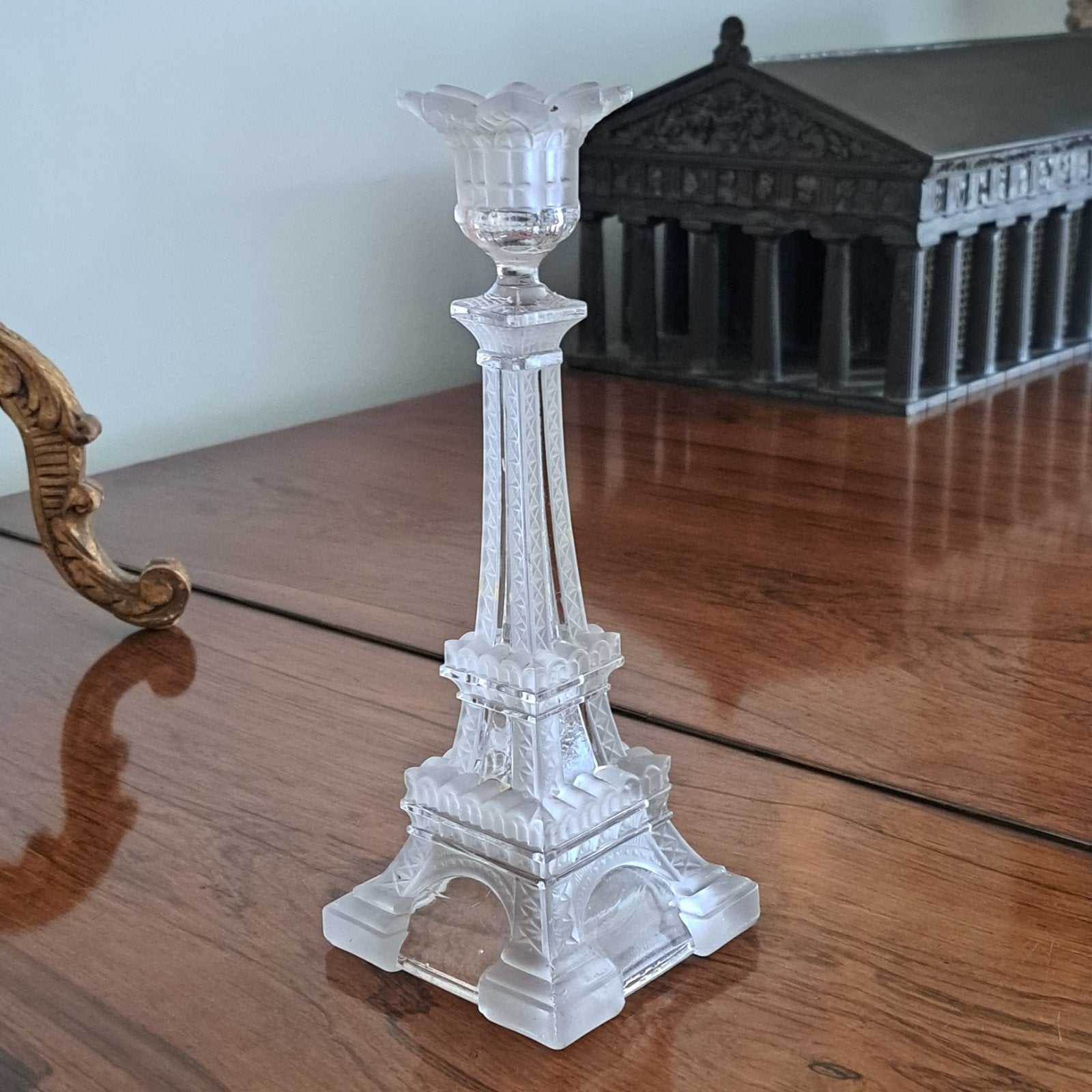 Antieke Portieux glazen Eiffeltoren kandelaar uit 1894, Ophalen of Verzenden