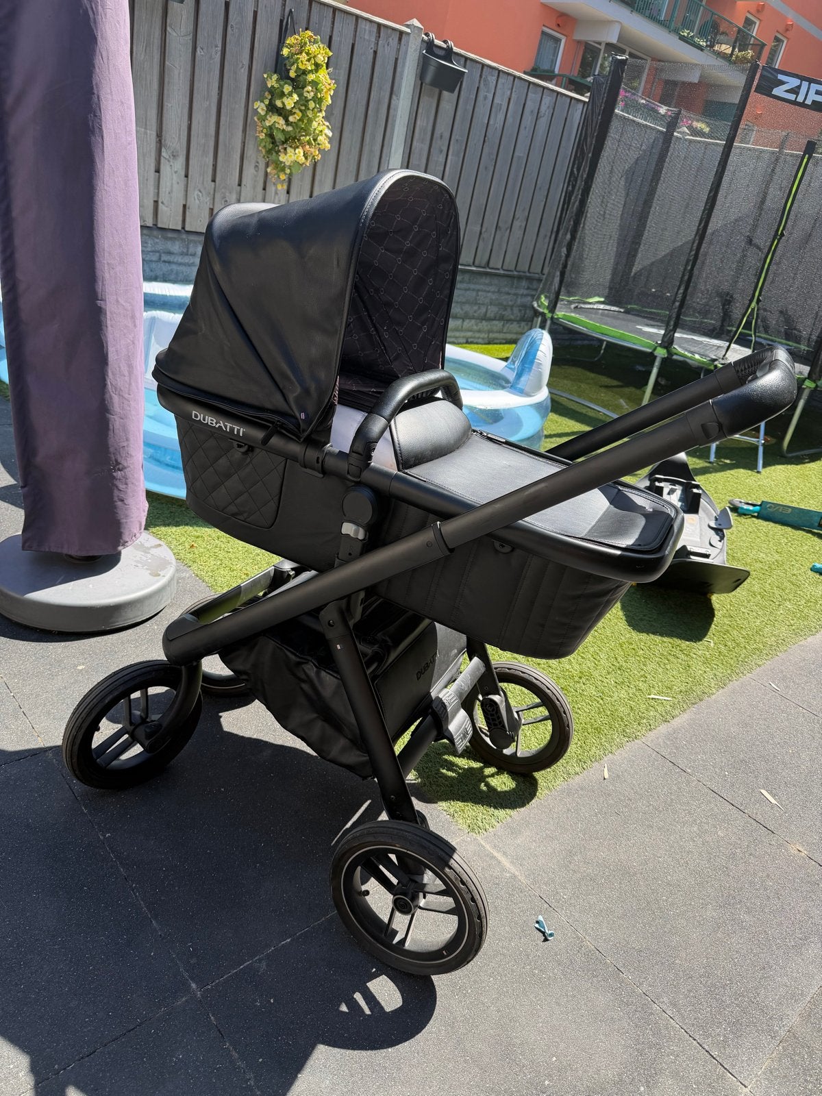 Kinderwagen Dubatti leer met voetenzak, Kinderen en Baby's, Kinderwagens en Combinaties, Gebruikt, Met reiswieg, Ophalen, Kinderwagen