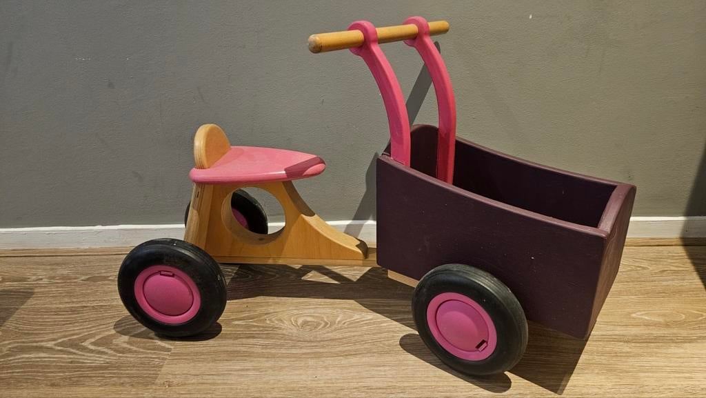 Van Dijk Toys Houten Loopfiets met Bak (Bakfiets), Ophalen, Zo goed als nieuw, Loopfiets