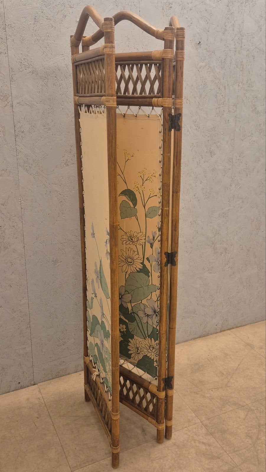 Vintage rotan kamerscherm 3-delig jaren 70, Ophalen, Hout, Gebruikt, Beige