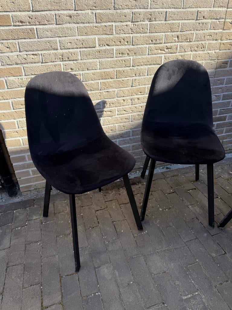 Zwarte fluwelen eetstoelen 4 stuks, Ophalen, Gebruikt, Drie, Zwart
