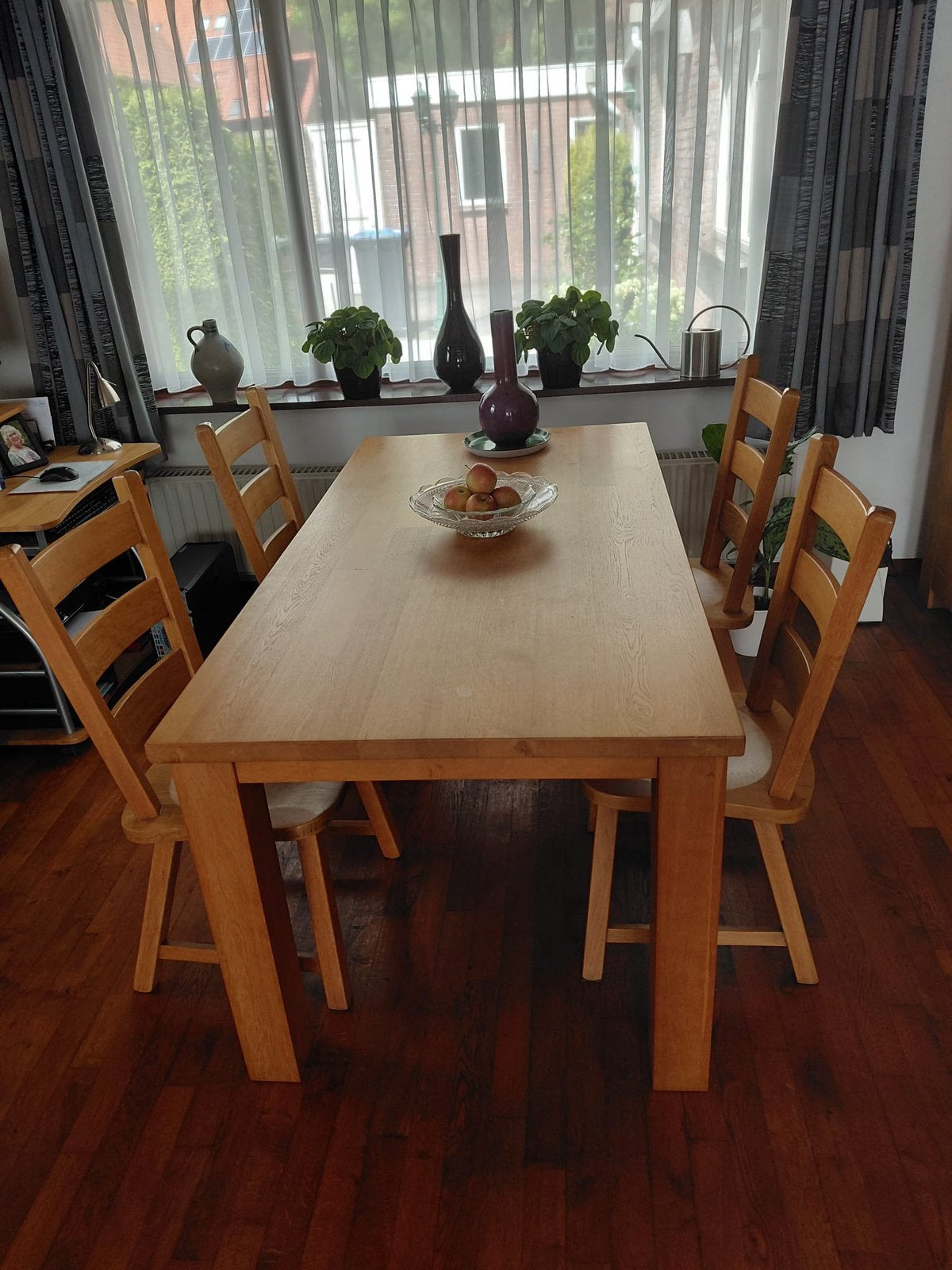 Eikenhout Tafel met 4 eiken houten stoelen, Ophalen, Gebruikt, 4 tot 6 stoelen