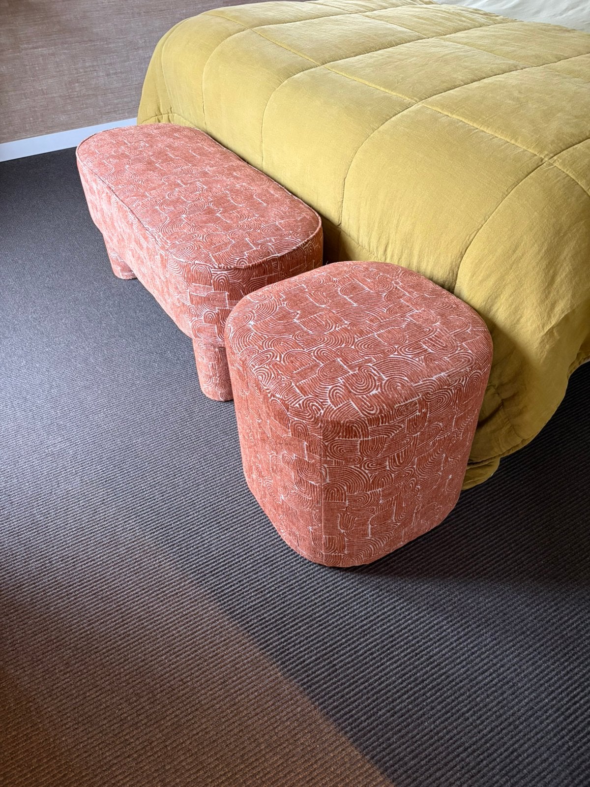 Karwei halbank Jade en poef Noe terracotta zo goed als nieuw, Ophalen, Rond, Minder dan 50 cm, Zo goed als nieuw