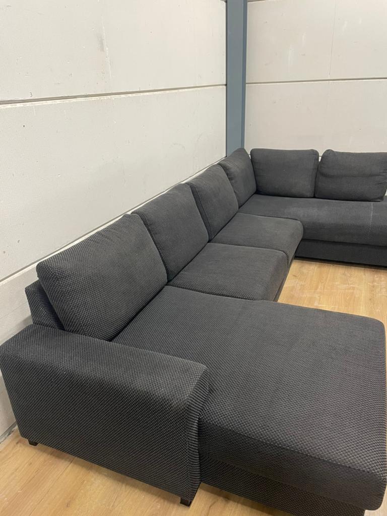 Grote U-vormige hoekbank Donkergrijze stof - GEREINIGD!!!, Huis en Inrichting, Ophalen, Luxe, Hoekbank, 300 cm of meer