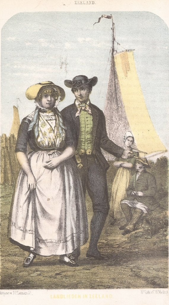 Zeeland Landlieden in Zeeland Litho door C.W. Mieling 1857, Antiek en Kunst, Dagelijks leven, 1800 - 1899, Ophalen of Verzenden