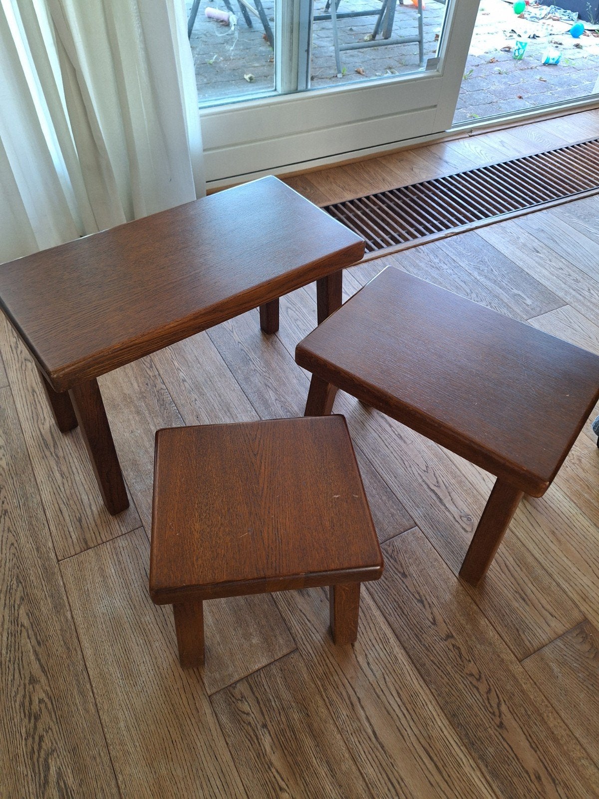 Set van 3 houten bijzettafels, Ophalen, Minder dan 45 cm, Minder dan 55 cm, Gebruikt