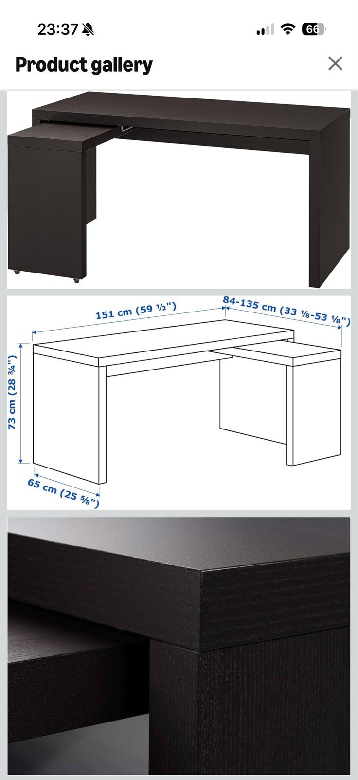 IKEA hoekbureau/computerbureau, uitschuifbaar, donkerbruin, Ophalen, Gebruikt, Spaanplaat of MDF, Hoekbureau