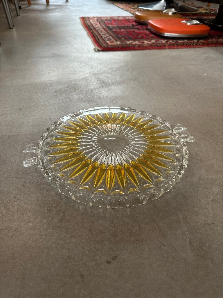SALE: brocante, vintage Walther taartplateau, persglas, Antiek en Kunst, Antiek | Glas en Kristal, Ophalen