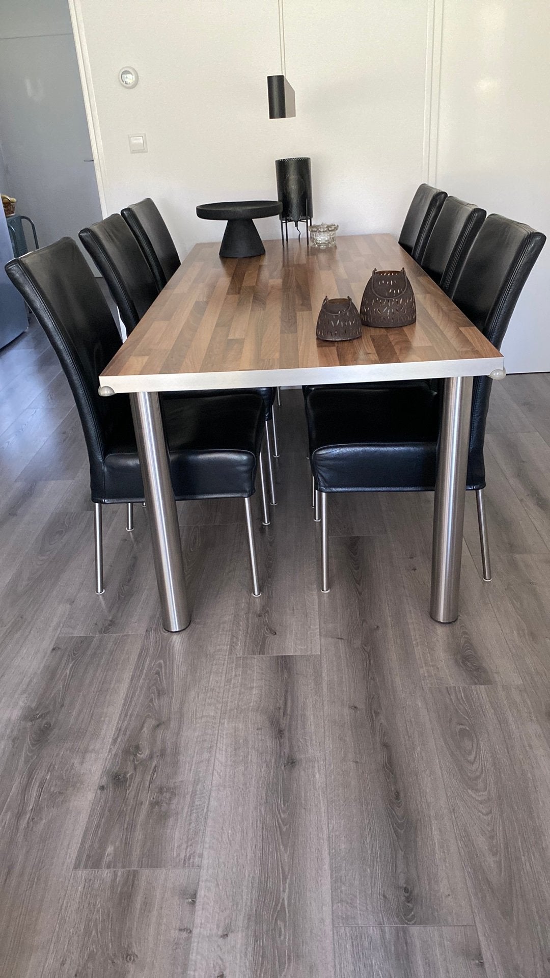Eettafel met 6 lederen stoelen, Ophalen, Gebruikt, 4 tot 6 stoelen